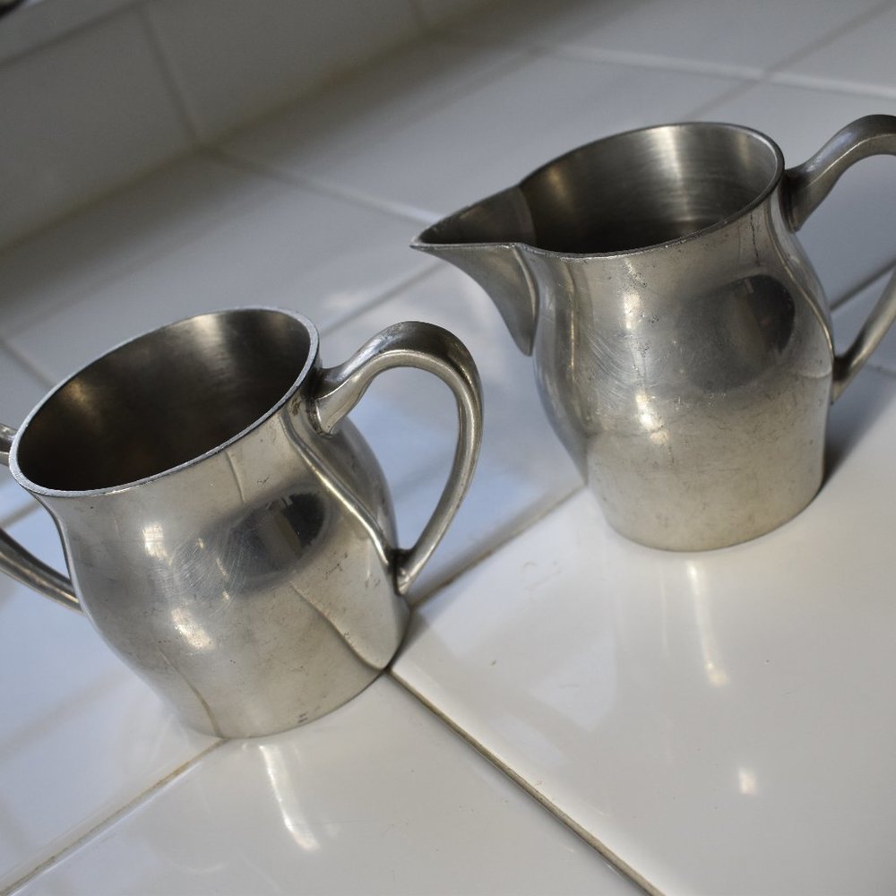 Old Vintage Estate Poole's Pewter Taunton Mass. Cream and Sugar